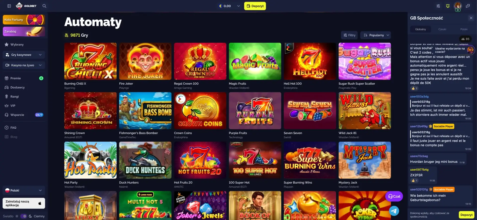 Oferta gier w Goldbet Kasyno